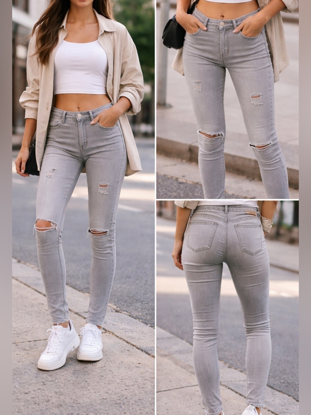 AG Adriano Goldschmied Light Gray Distressed Skinny Jeans